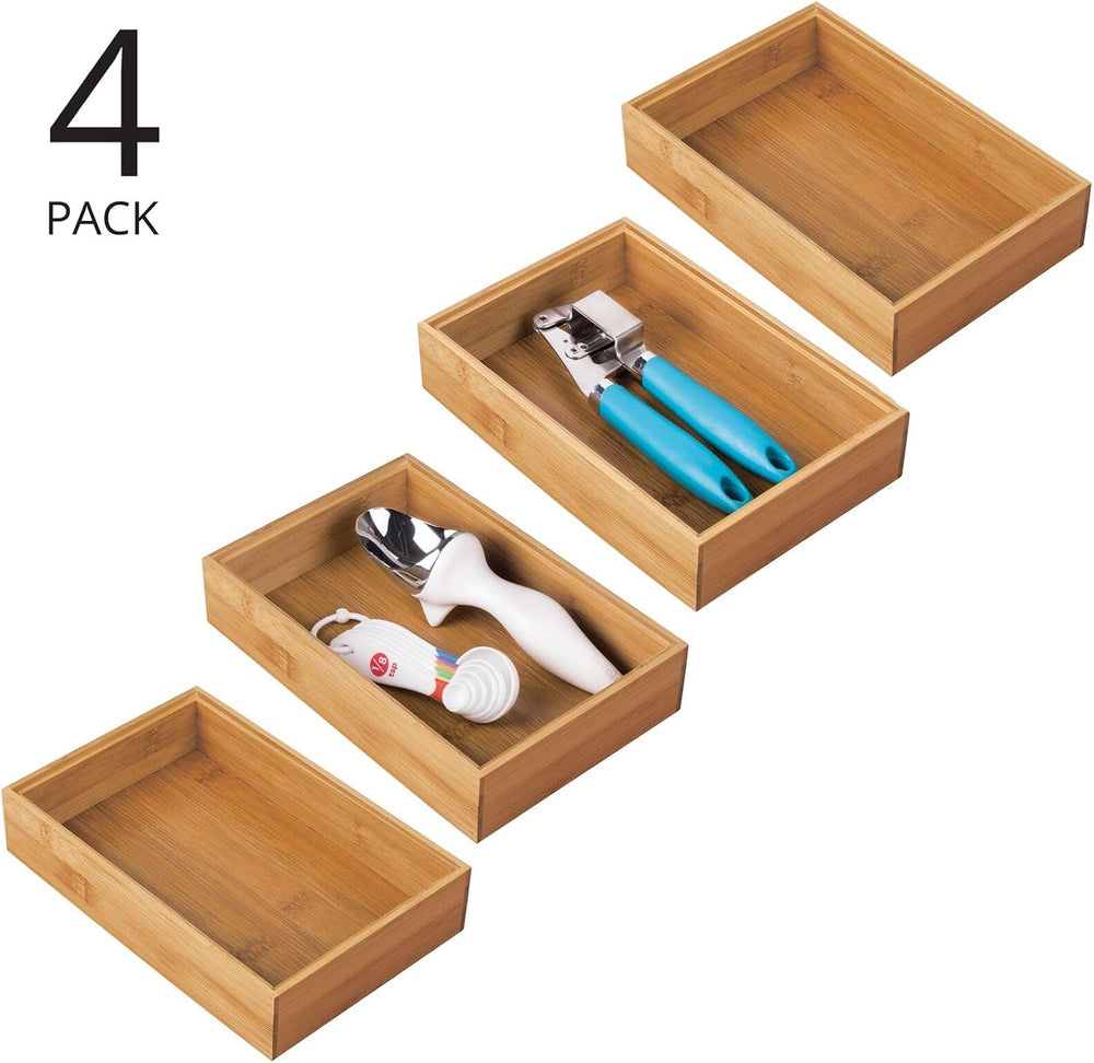 mDesign Bamboo Kitchen Cabinet Drawer Organizer Stackable Tray Bin - Eco-Frie...