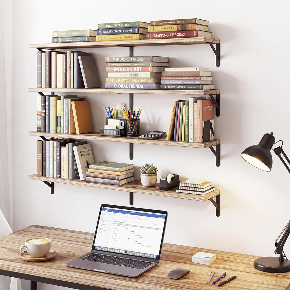 YGEOMER 35.4in Floating Shelves for Wall, Light Carbonized Brown Set of 4