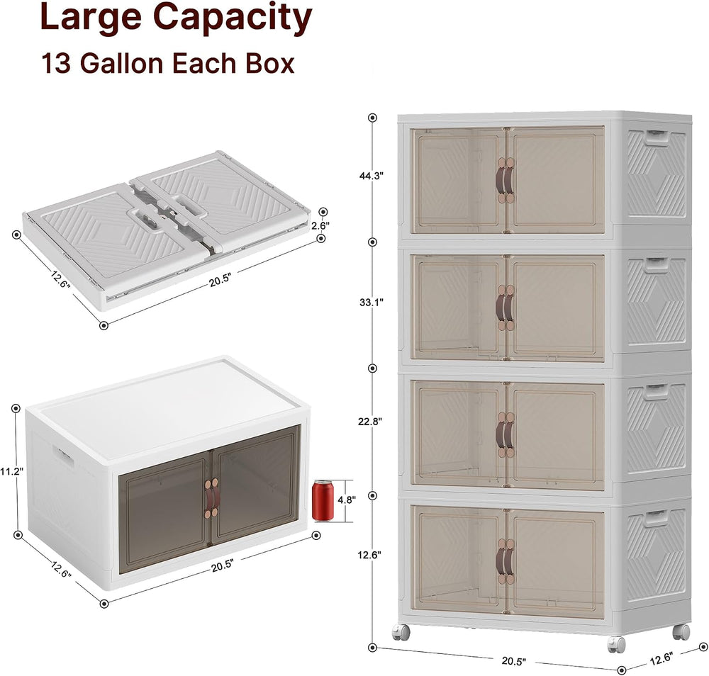 Stackable Storage Bins with Lid, 208QT Plastic Cabinet with Wheels