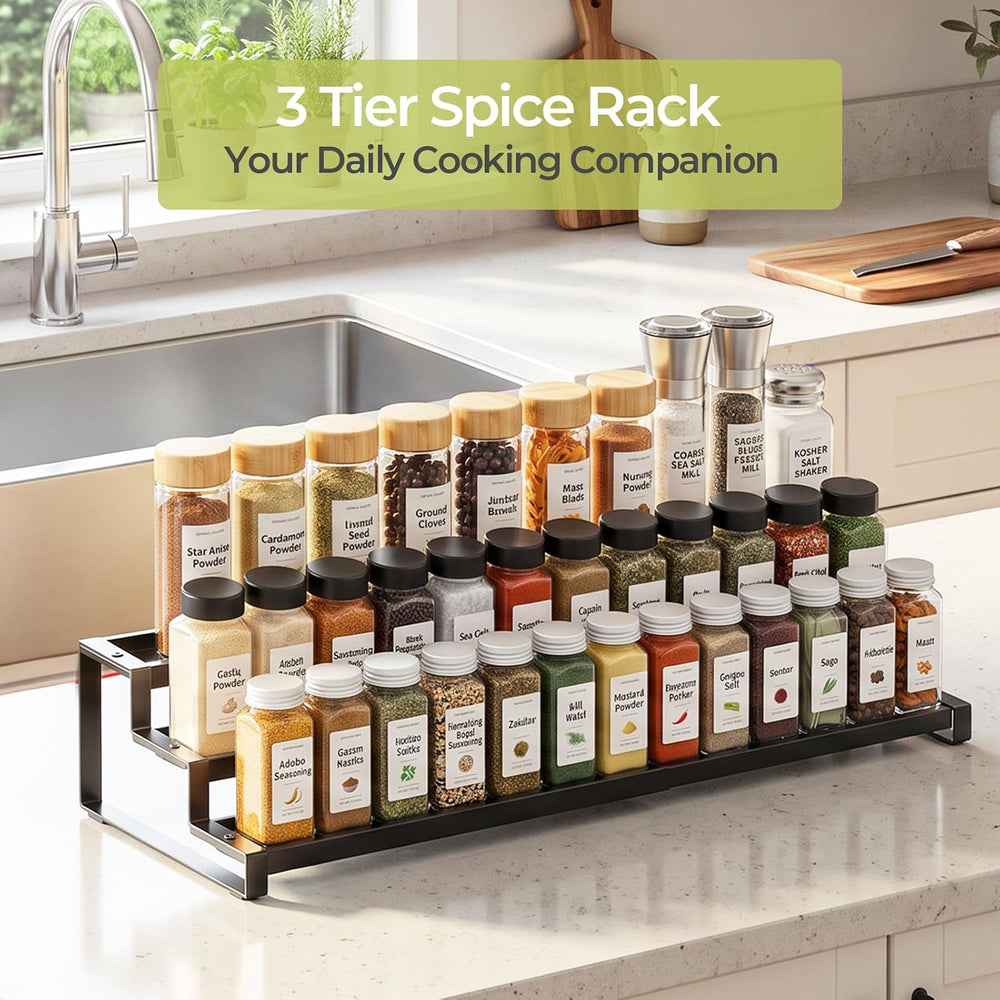 Delamu 3 Tier Expandable Spice Rack Organizer for Cabinet Countertop, Black