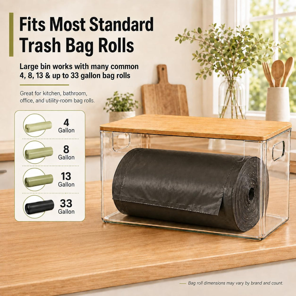 3 Pack Pantry Organizers and Storage Bins with Bamboo Lids,Trash Bag Holder