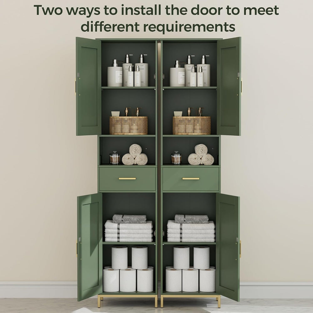 67" H Bathroom Storage Cabinet, Tall Bathroom Cabinet, Green