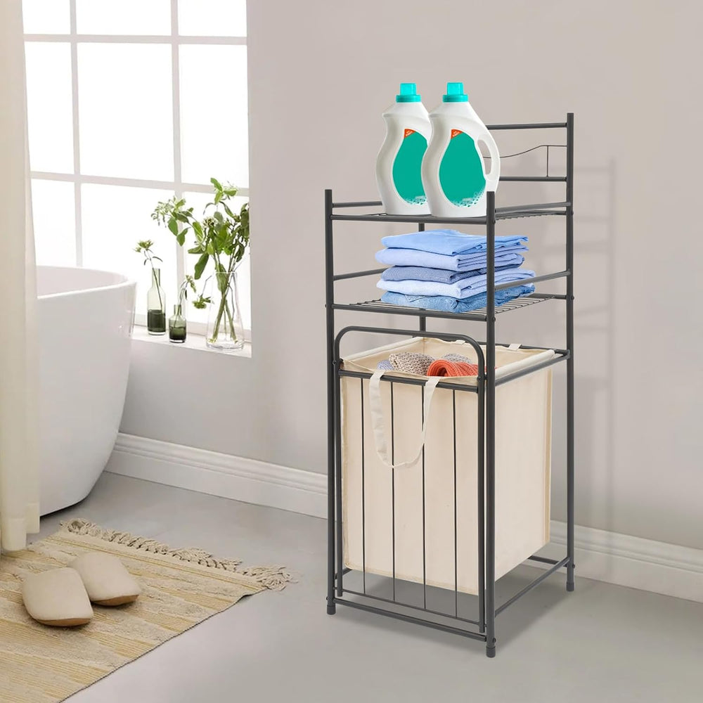 Tilt Out Laundry Hamper, Utility Laundry Basket with 2 Tier Storage Shelf and...