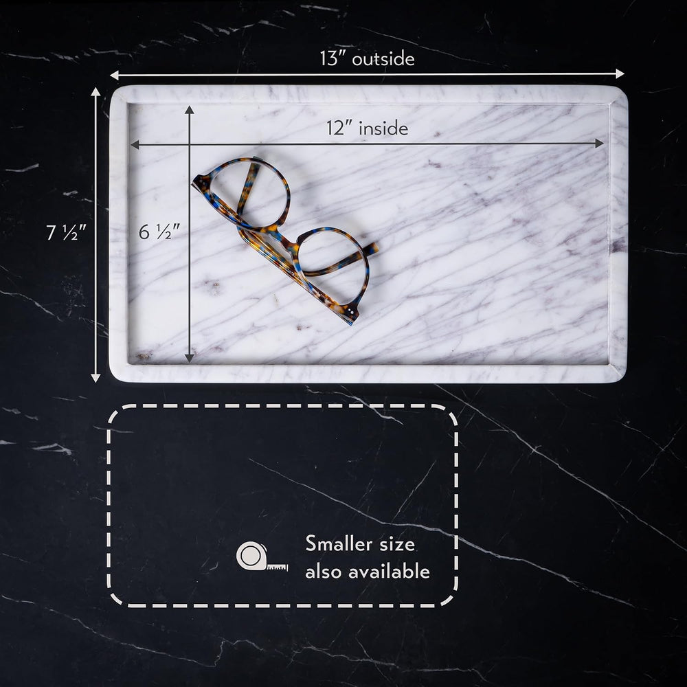 Marble Tray for Bathroom Vanity, White, Large 13 x 7.5 Inch