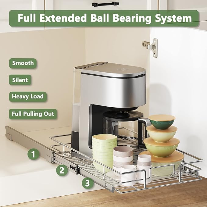 LOVMOR Pull Out Cabinet Organizer 17" W x 21" D, Kitchen Cabinet Pu...