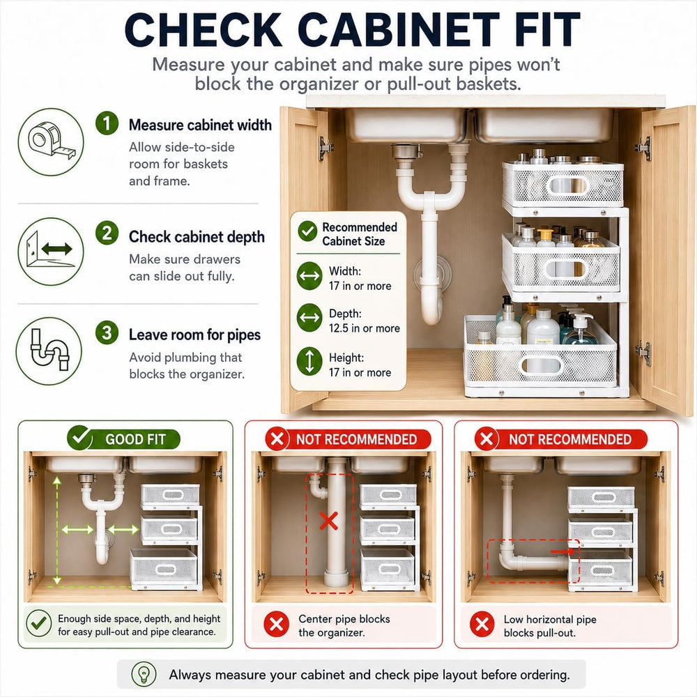 2 Pack 3 Tier Under Sink Organizer with Pull Out Drawer, Height Adjustable He...