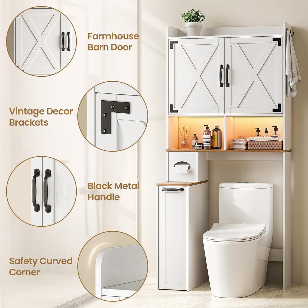 67''H Over the Toilet Storage Cabinet with LED Lights, White