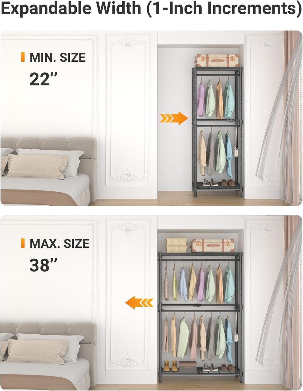 Expandable Closet Organizer System Adjustable Clothing Rack with Shelves