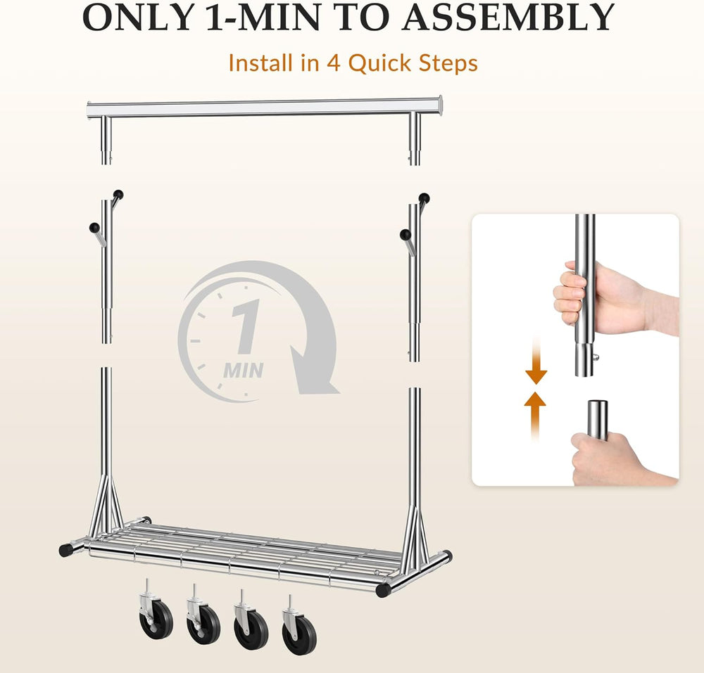 Gewudraw Clothes Rack Heavy Duty 630 LBS Capacity-Rolling Clothing Rack