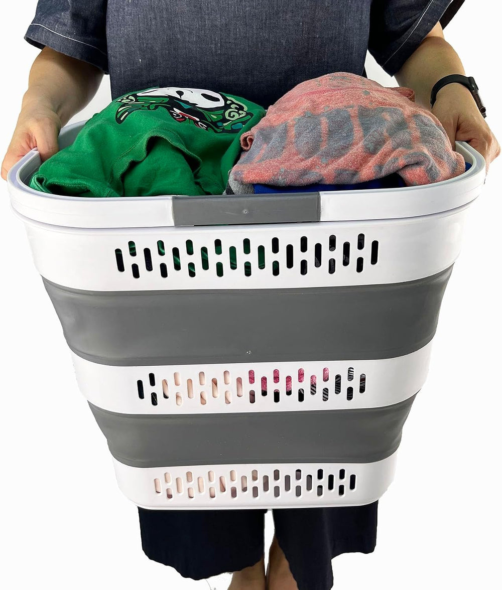 SAMMART 40L (10.5 Gallon) Collapsible Plastic Laundry Basket - Foldable Pop-U...