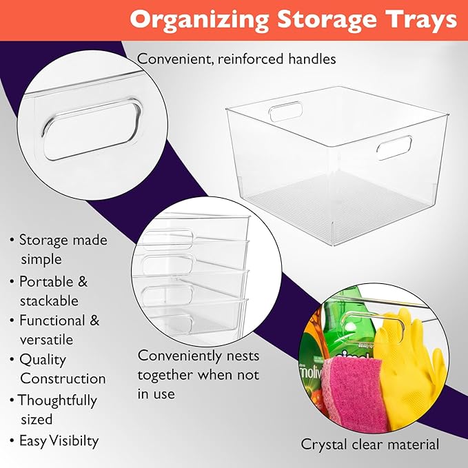 ClearSpace Clear Plastic Storage Bins – XL 8 Pack Perfect Kitchen or Pantry