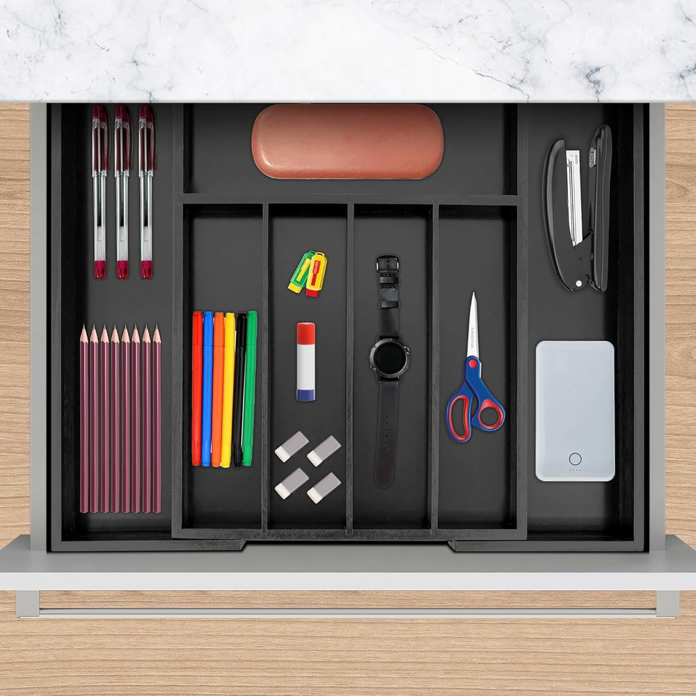 VaeFae Bamboo Drawer Organizer, Medium, Black