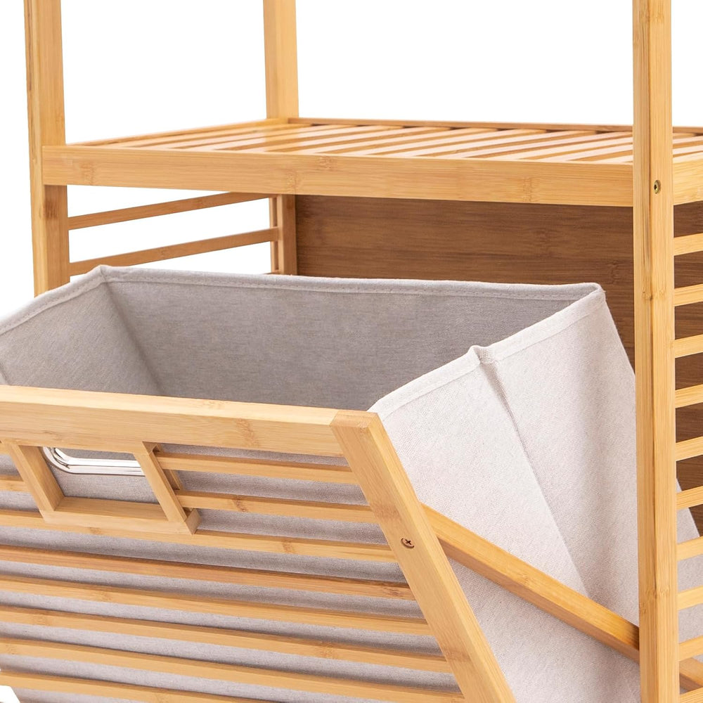 3-Tier Bamboo Tilt Out Laundry Basket,Floor Standing Laundry Hamper with Remo...