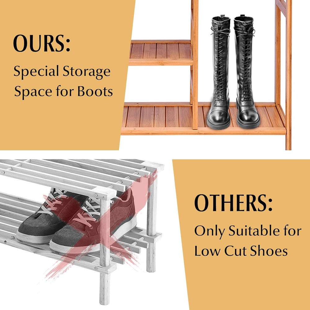Casart 4-Tier Bamboo Shoe Rack with Boots Storage, Freestanding Wooden Displa...