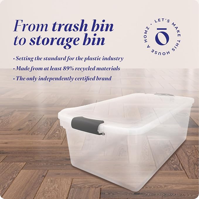 HOMZ 2-Pack Latching Lid, Large Clear Plastic Storage Bins