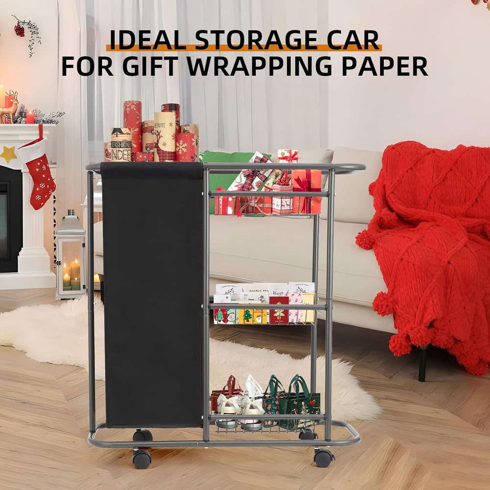 3-Tier Rolling Laundry Cart with Wheels and 45L Bag, Black