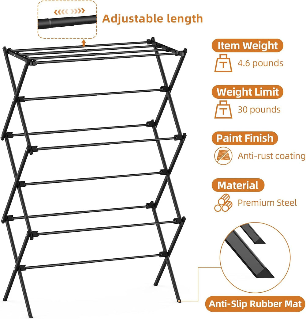 Drying Rack Clothing, 3-Tier Clothes Drying Rack Foldable, Antirust Laundry D...