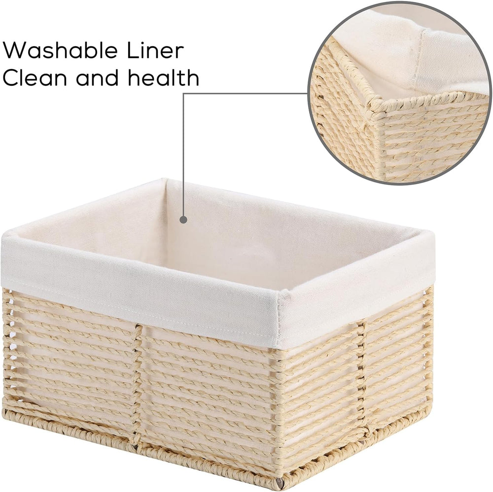 Vagusicc Wicker Storage Basket, Hand-Woven Paper Rope Basket, Rectangular Sma...