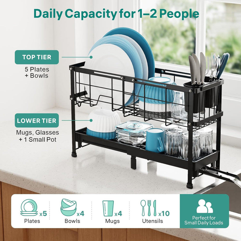 GSlife Narrow 2 Tier Dish Drying Rack - Expandable for Small Kitchens & RVs