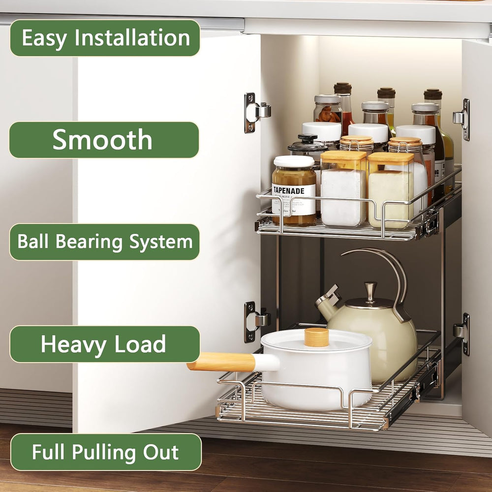 2 Tier Individual Pull Out Cabinet Organizer 10½" W x 18" D, Heavy ...