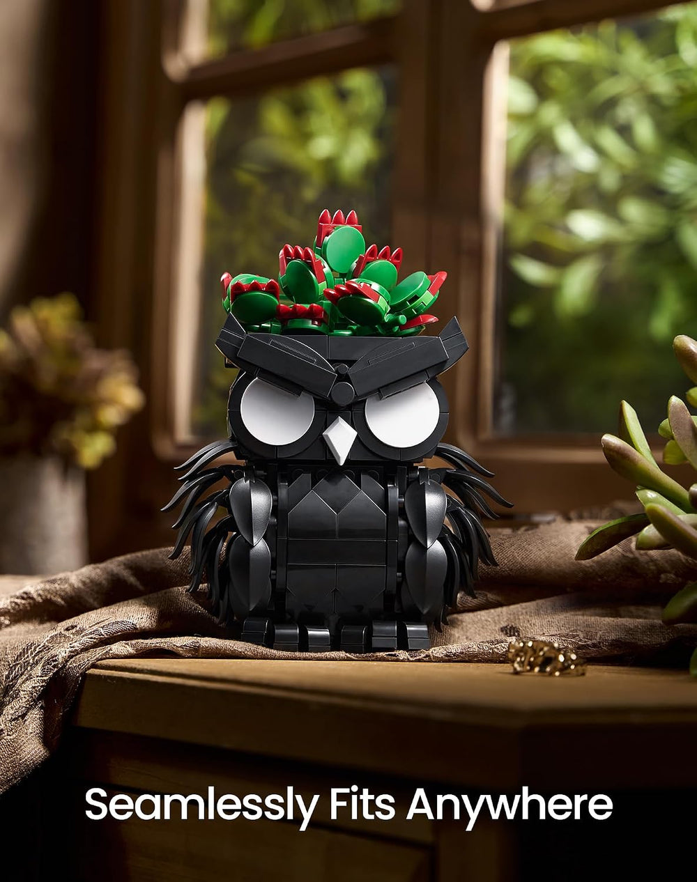 Owl Succulent Building Blocks Set Halloween Bird Animal Brick Kit for Adult