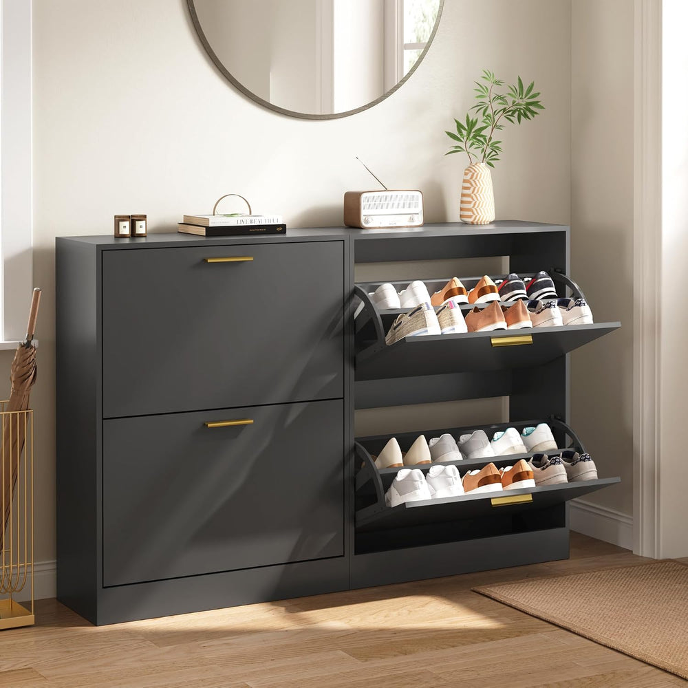 Shoe Cabinet Storage with 2 Flip Drawers and Closed Base, Black丨Hidden Shoe O...