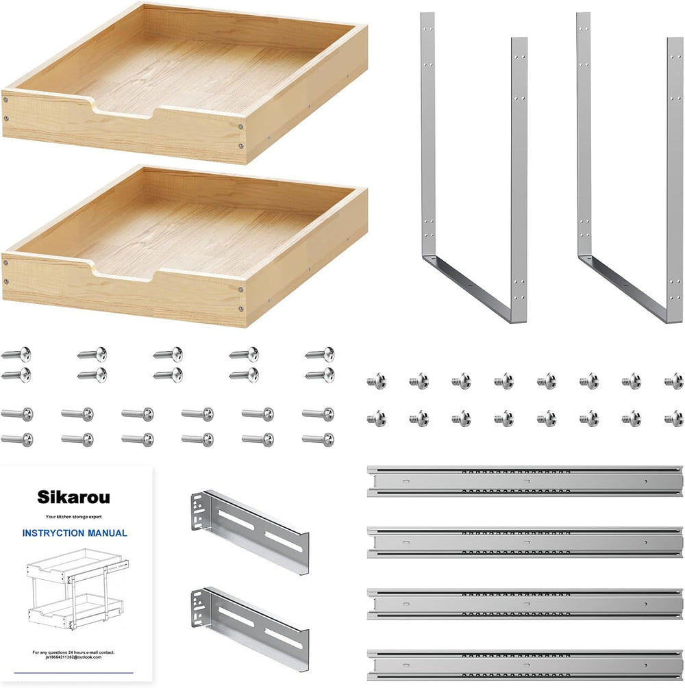 Sikarou Wood Pull Out Cabinet Organizer 2 Tie 11" W x 21" D for 12&...