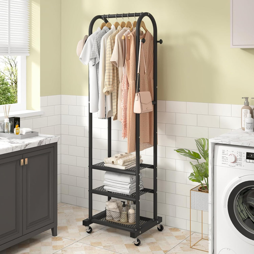 Portable Clothes Rack with Wheels, Space Saving Metal Clothing Rack