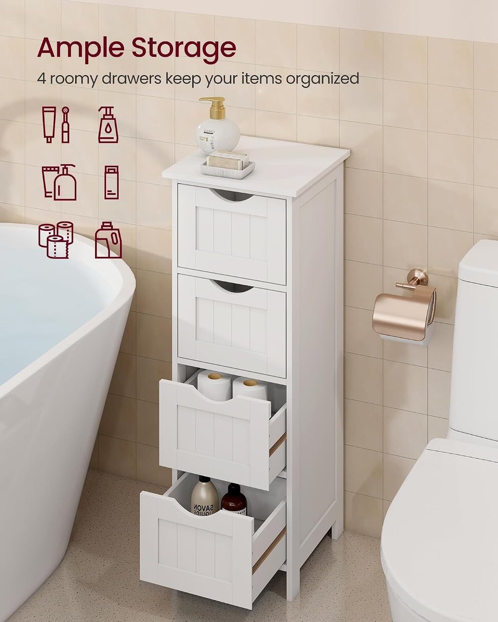 VASAGLE Floor Storage Cabinet, Freestanding Organizer with 4 Drawers