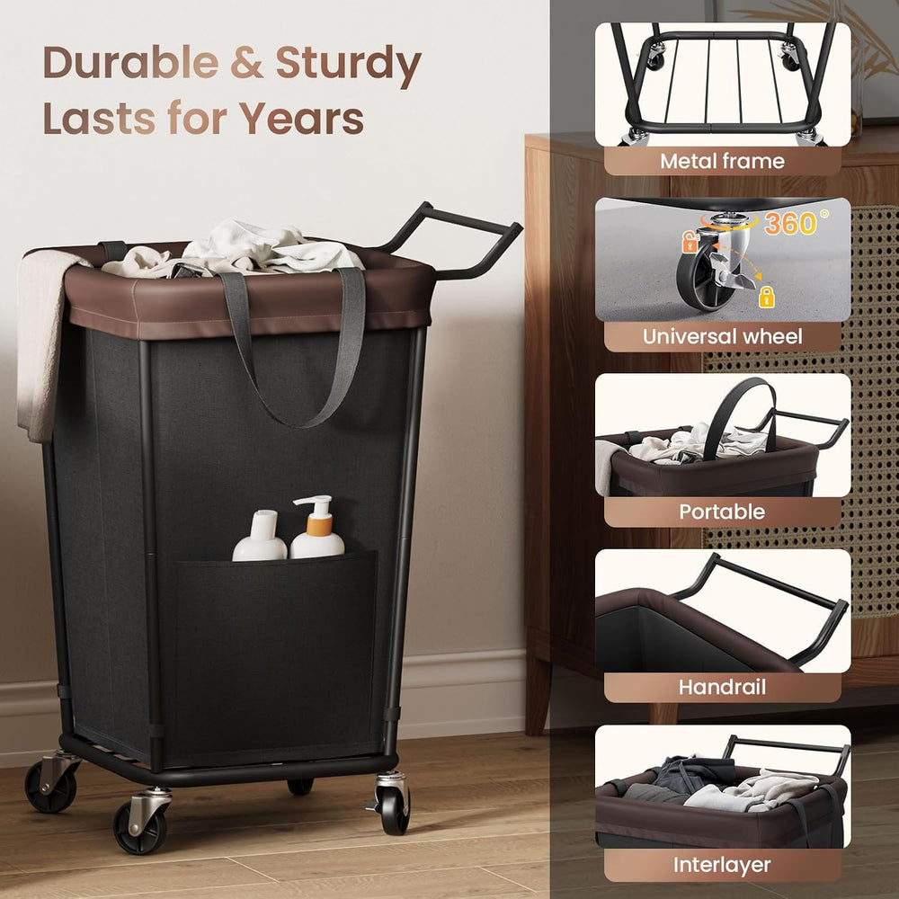 160L Laundry Hamper with Wheels and Handle, 2-Section Rolling Hamper for Laun...