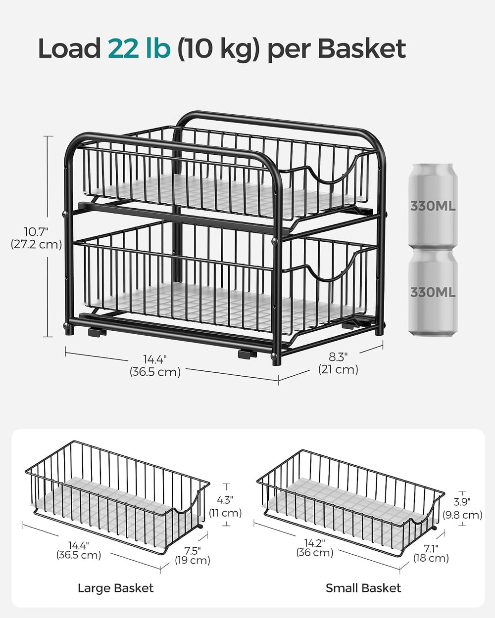 SONGMICS 2-Tier Under Sink Pull Out Organizer, Kitchen Bathroom Spice Rack