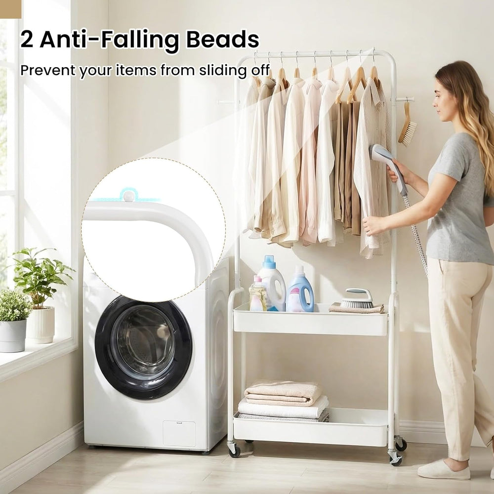 LDAILY Small Rolling Clothes Rack, Heavy Duty Clothing Rack with 2 Baskets, 4...