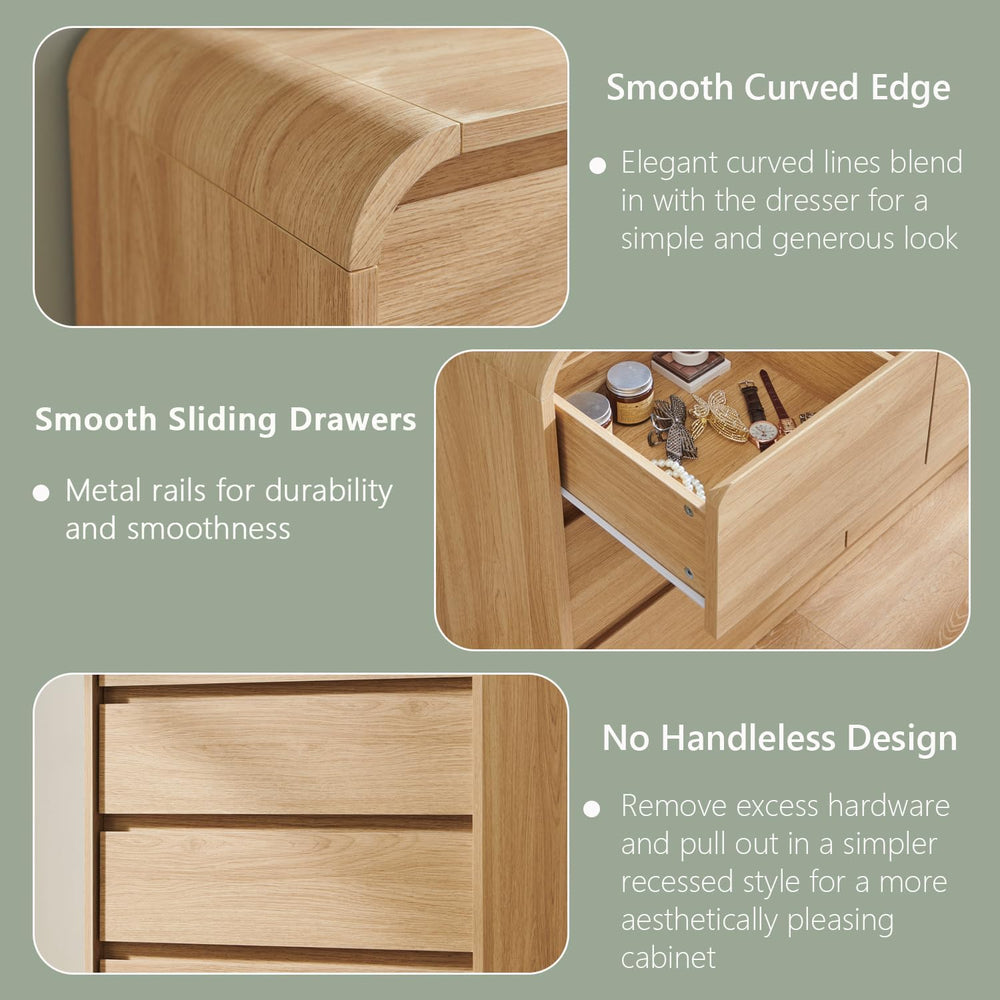 Aitjunz Modern 5 Drawers Dresser for Bedroom, 45" Tall Dresser, Natural Oak