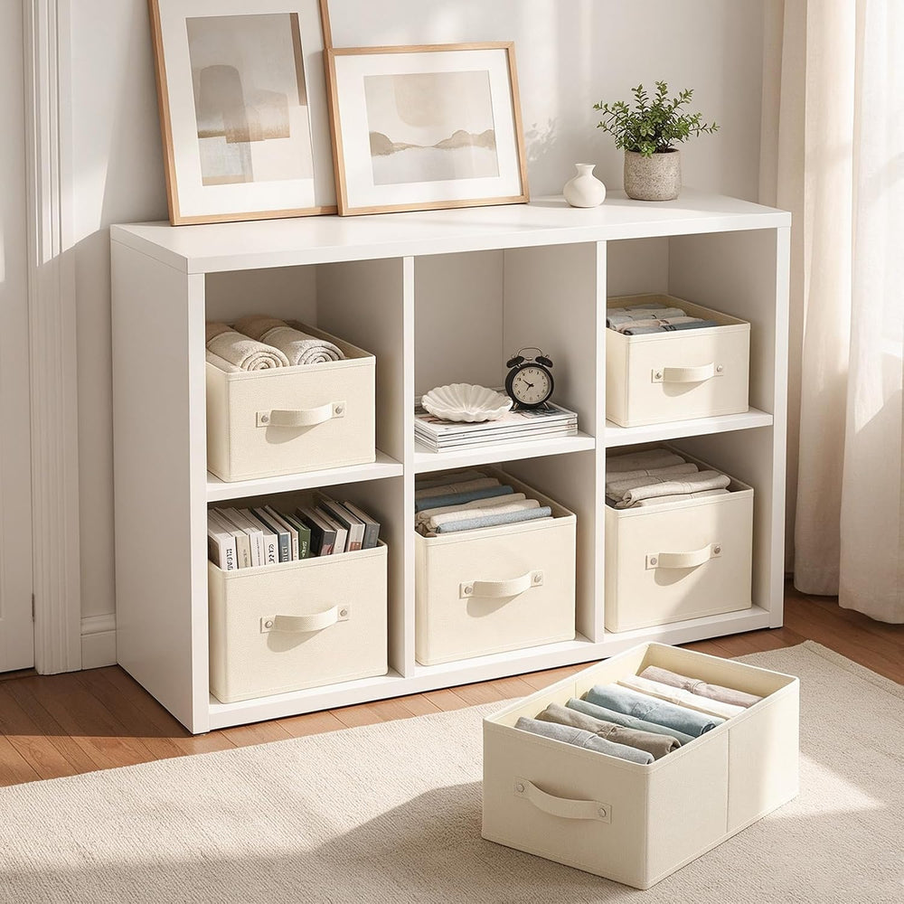 Storage Boxes, Fabric Clothes Bins, 3 Pack, Beige, 16.1x9.8x6.5 In