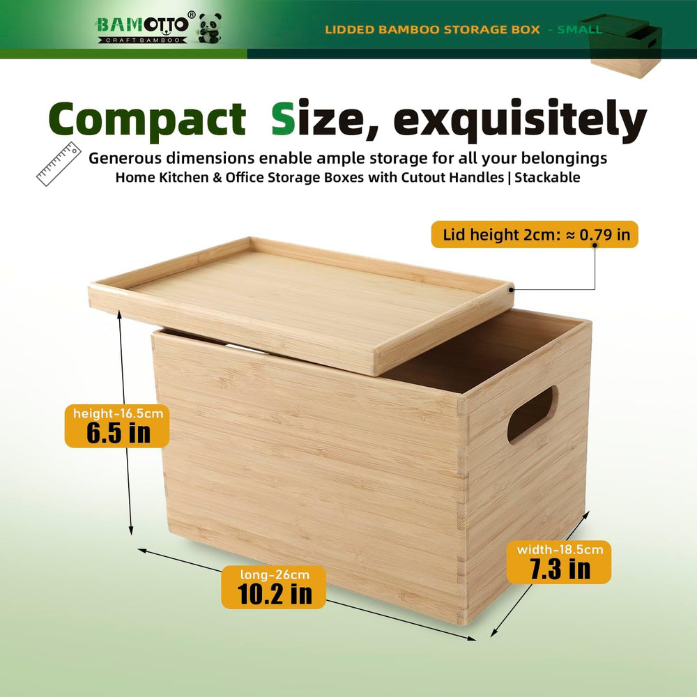 BAMOTTO CRAFTBAMBOO Stackable Bamboo Storage Bin with Lid 10.2”x7.3”x6.5”