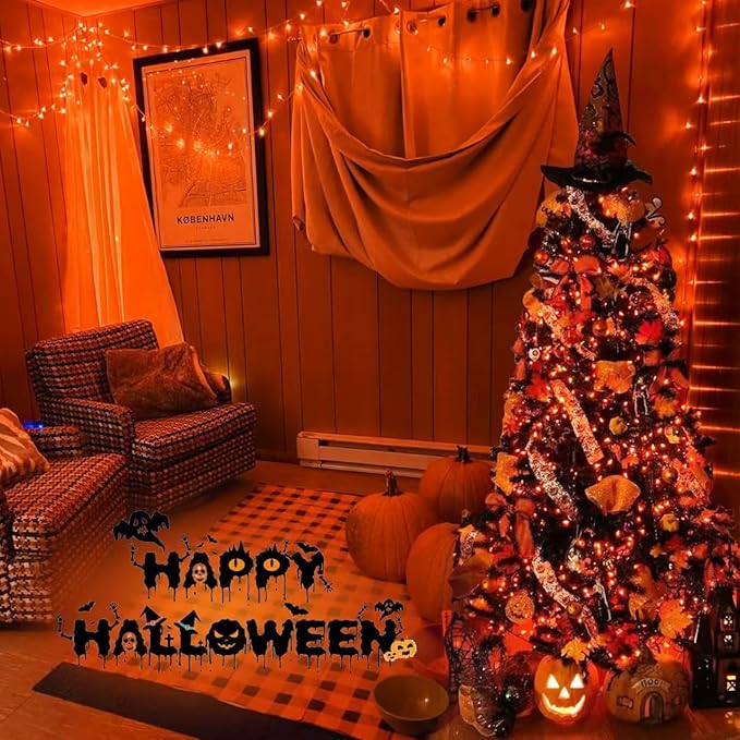 YEGUO 165ft 500 LED Halloween Lights Outdoor Waterproof, 8 Modes Orange Strin...