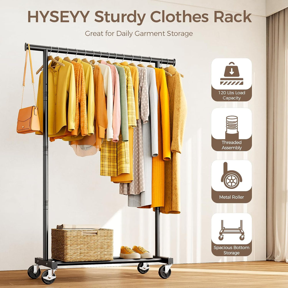 Clothes Rack, Rolling Clothing Rack for Hanging Clothes, Metal Garment Rack