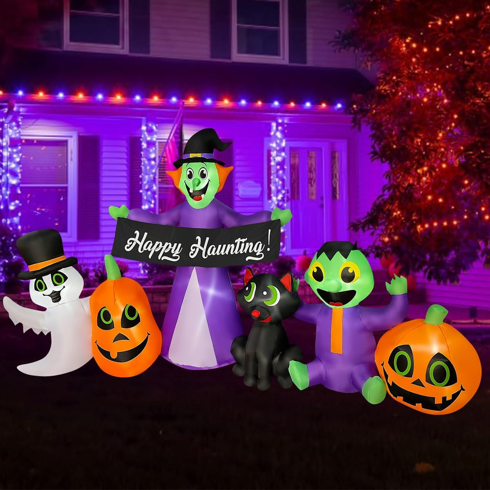 BLOWOUT FUN 8Ft Halloween Inflatable Witch,Ghost,Frankenstein,Cat,Pumpkin