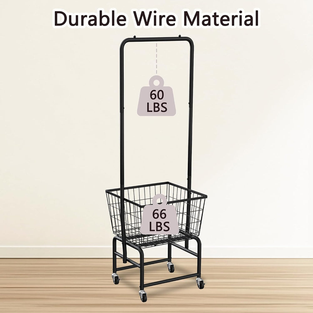 Rolling Laundry Cart with Wheels, Laundry Hamper Basket Organizer with Clothe...