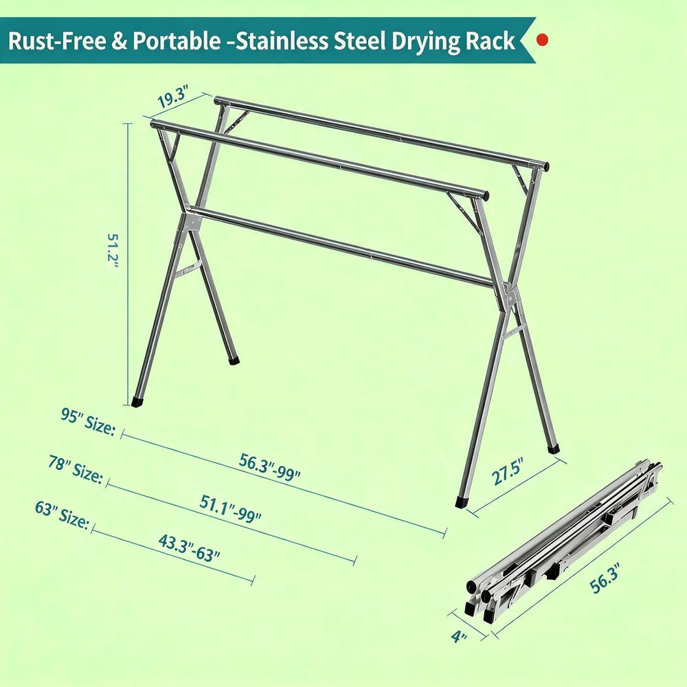 Foldable Clothes Drying Rack, Stainless Steel Laundry Drying Rack