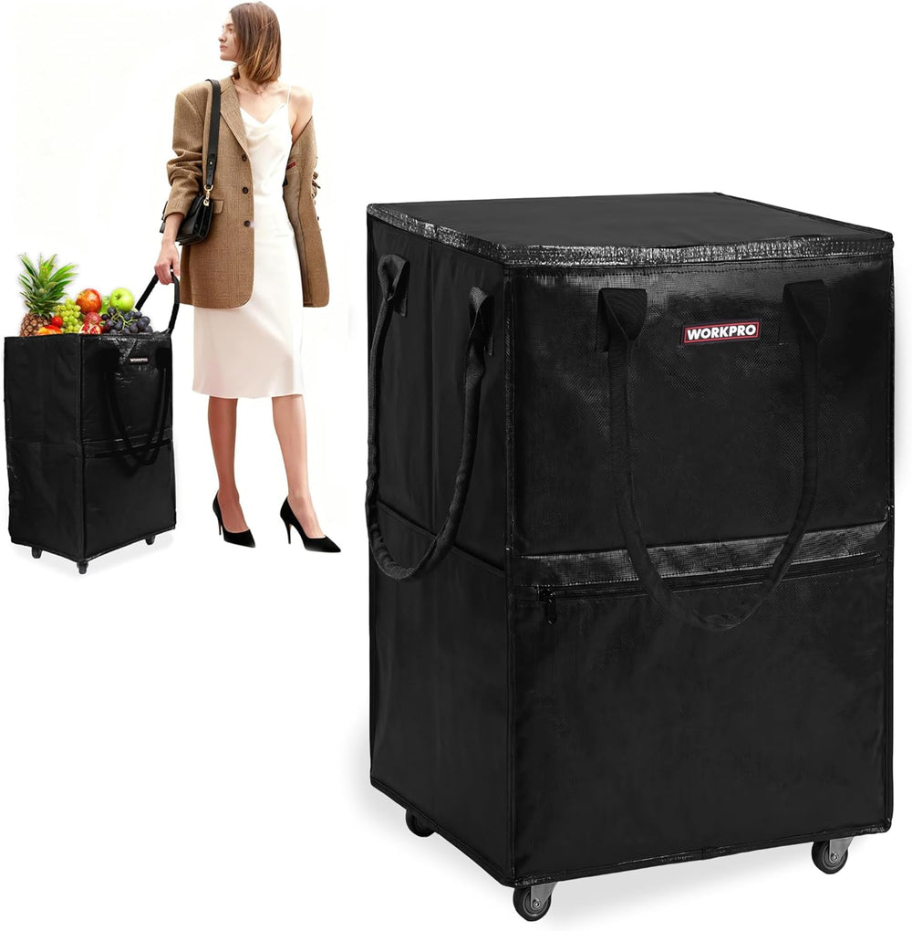 WORKPRO Medium Rolling Grocery Bag, 18-Gallon Shopping Tote with 4 Wheels