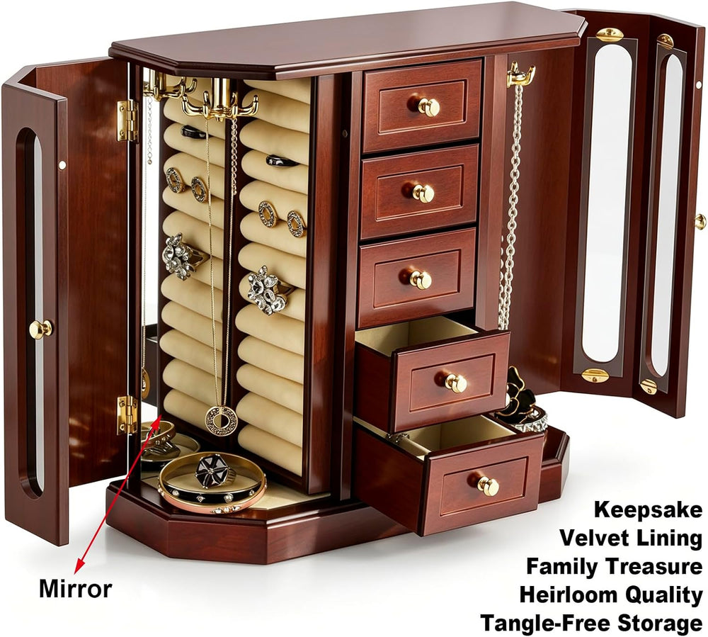RR ROUND RICH DESIGN Vintage Jewelry Armoire with Mirror Brown