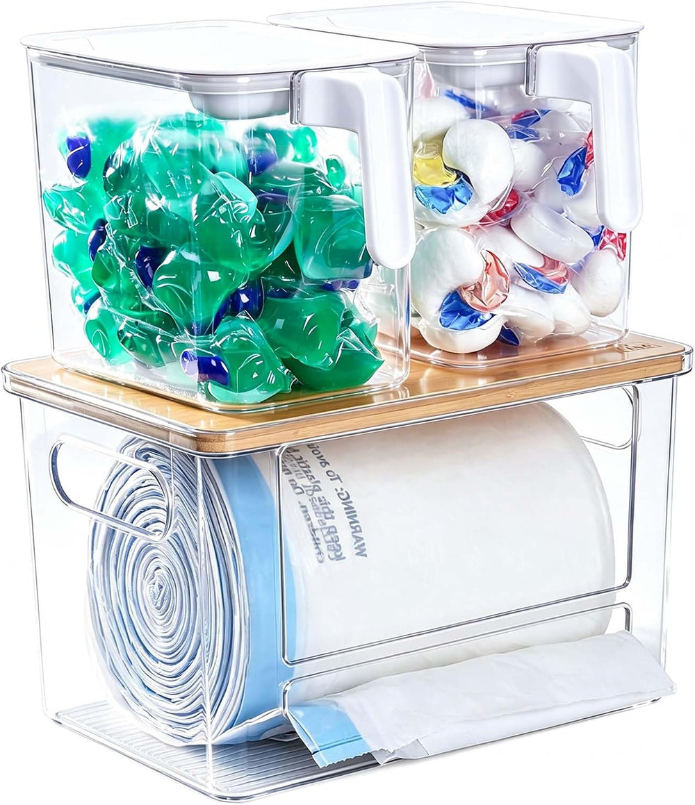 iCASA 3 in 1 Trash Bag and Dishwasher Pod Organizer Garbage Bags Dispenser