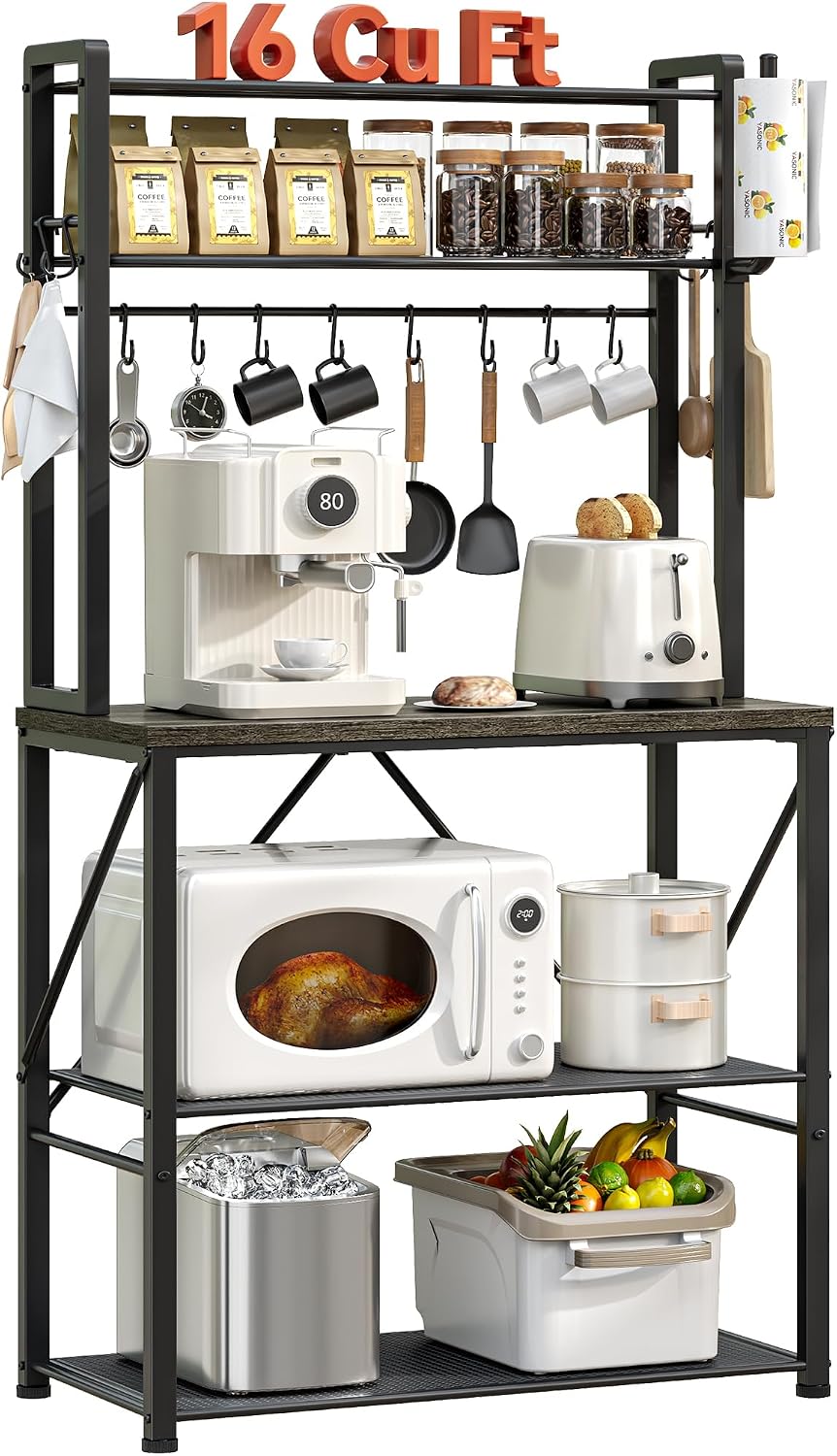 YASONIC Coffee Bar, Bakers Rack with Storage, 25.6 Inches Microwave Stand, 5 ...