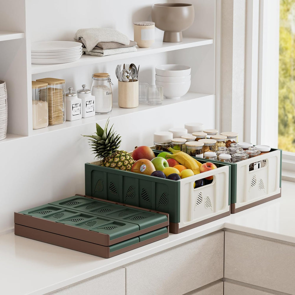 HAIXIN Large Storage Crates Foldable Plastic Shelf Basket, Green, 4 Pack