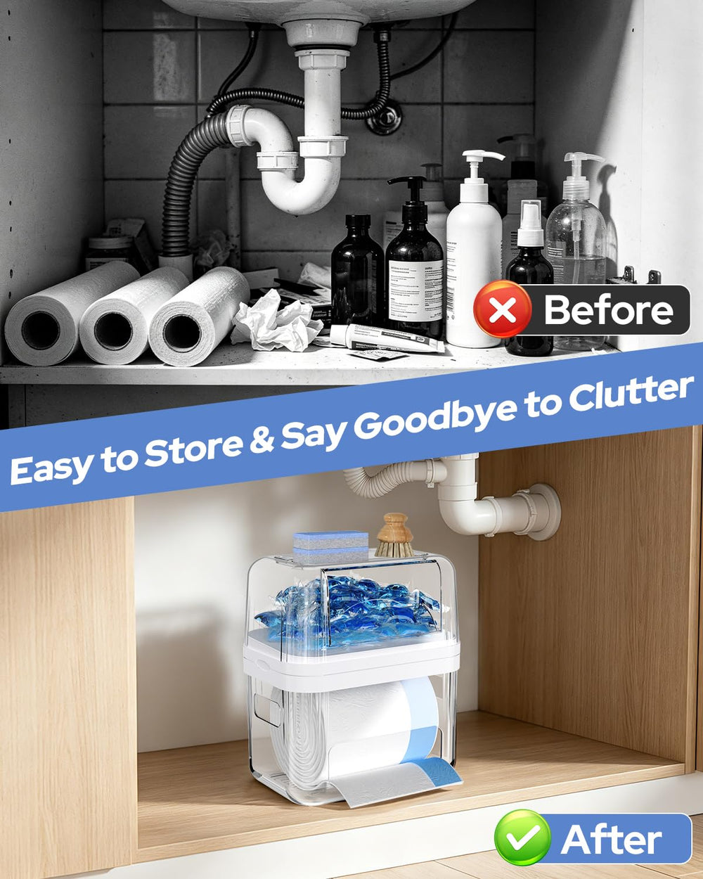 Trash Bag Dispenser & Dishwasher Pods Container, 3 in 1 Clear Acrylic Gar...