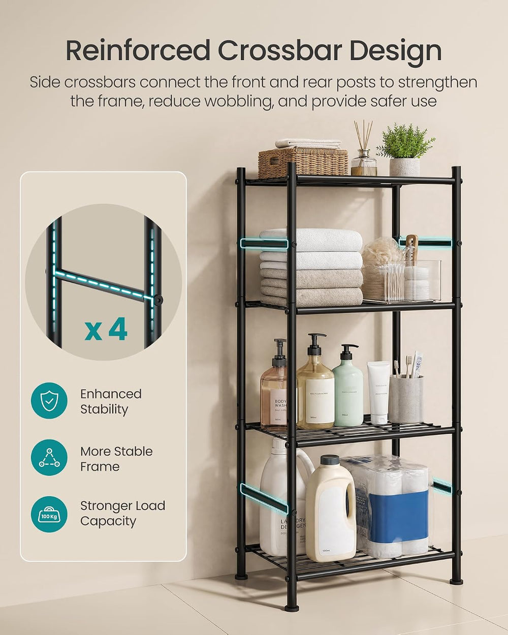 SONGMICS 4-Tier Shelving Unit, Steel Storage Rack, Easy Assembly