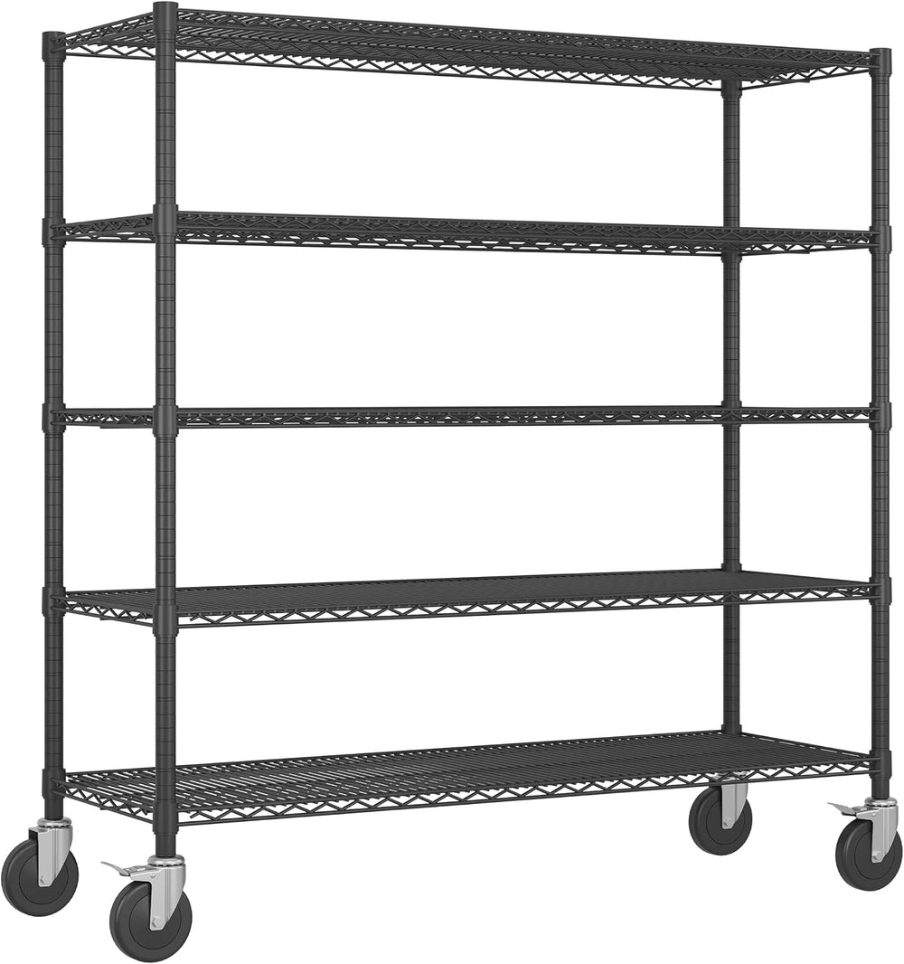 Garvee 3250LBS Metal Shelving with Wheels, 5-Tier Wire Storage Shelves 71"H