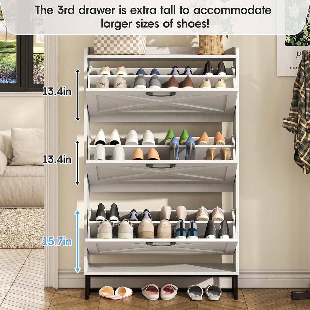 Maupvit Shoe Storage Cabinet with 3 Flip Drawers, Freestanding Organizer with...
