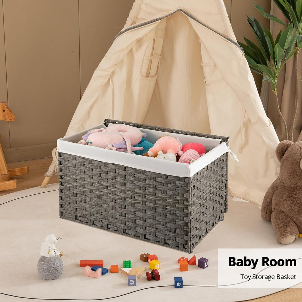 OIAHOMY Storage Basket with Lid, 27.7 Gallon (105L) Blanket Basket with Remov...